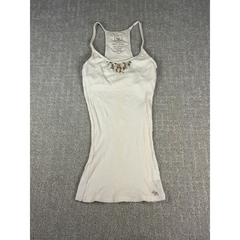 VTG Abercrombie & Fitch Beaded Tank Top White Ribbed Cami Y2K Twilight Elena S